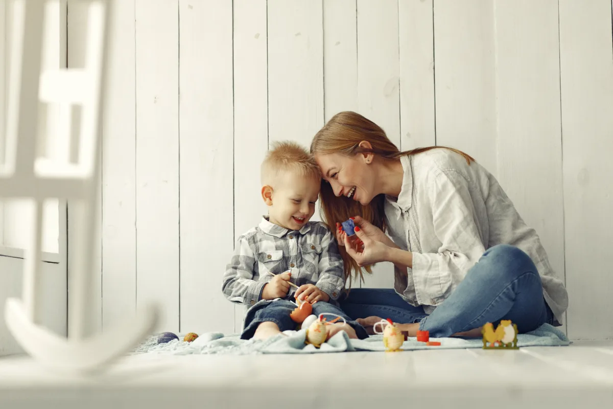 mother-with-son-preparing-Easter-home-