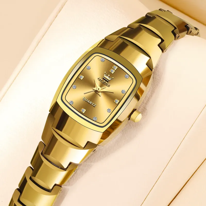 OLEVS gold women’s watch paired with evening attire