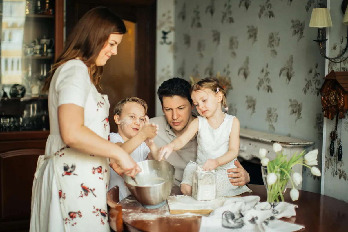 happy family are cooking