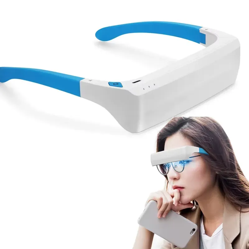 Professional using light therapy glasses at work