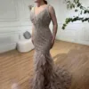 Serene Hill gown styled with crystal clutch and stilettos