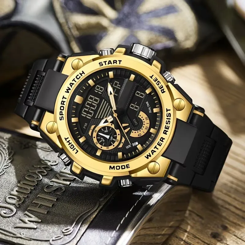 Boys sports watch with glowing luminous hands at night