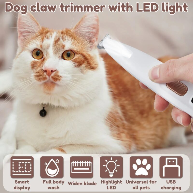 Waterproof Dog Paw Trimmer - LED Light, Display, 18mm Wide Blade