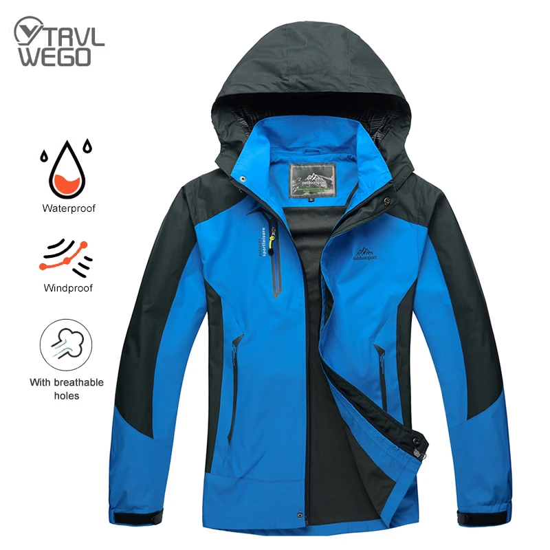 TRVLWEGO Men's Camping Hiking Jacket - Waterproof Autumn Outdoor Sports Coat