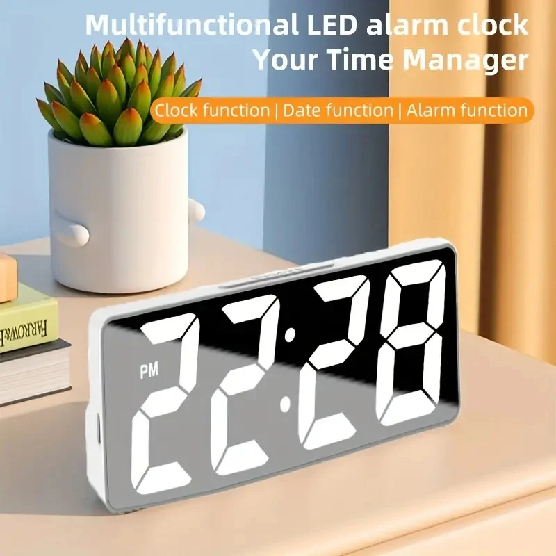 LED Digital Alarm Clock with Temperature, Adjustable Brightness, 12/24 Hours, USB Powered