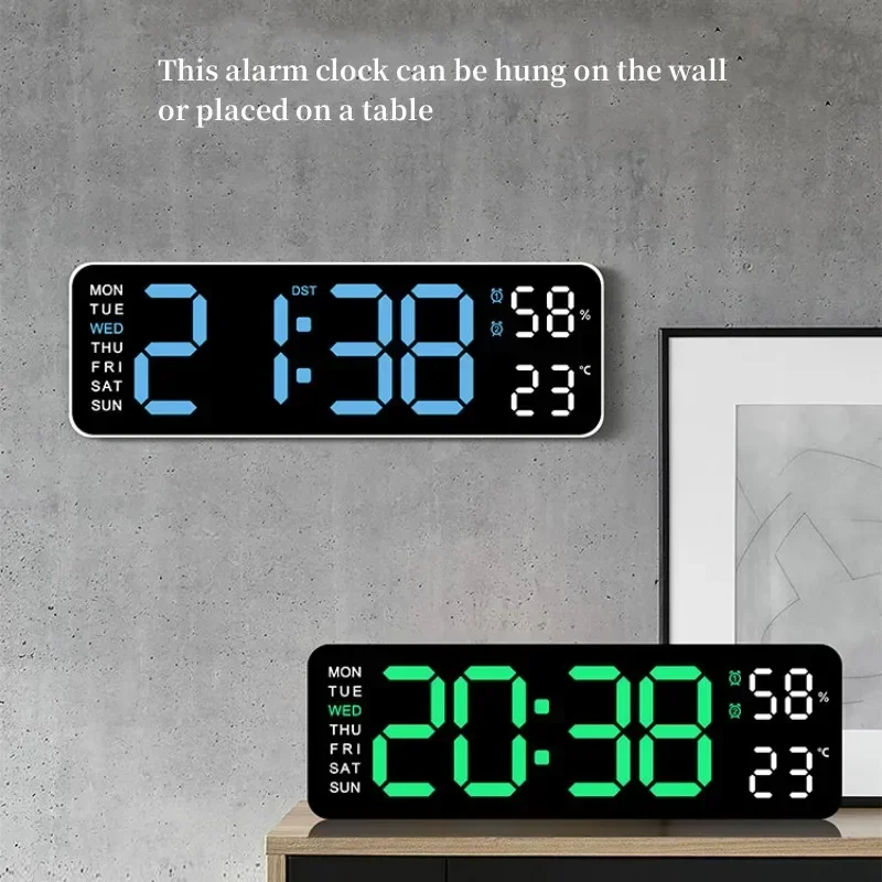 9-Inch Digital Wall Clock: USB, Temp & Humidity, Auto Dimmer, LED Alarm