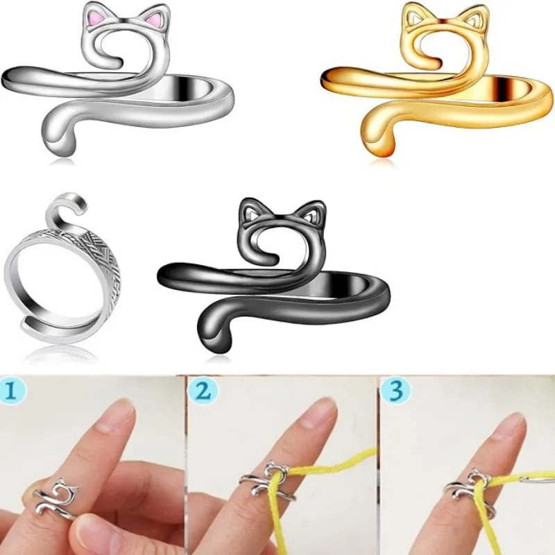 MIUSIE 2pcs Adjustable Knitting Crochet Loop Ring – Yarn Guide Thimble