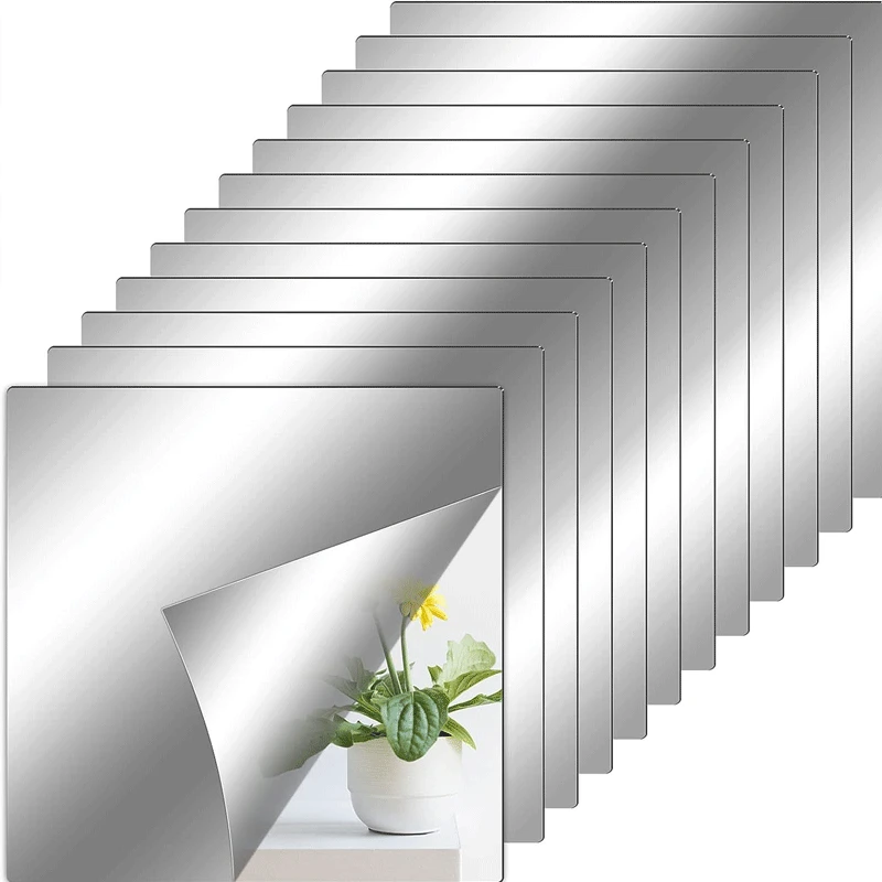 Flexible Non-Glass Mirror Sheets: 8/12PCS Self-Adhesive Wall Stickers