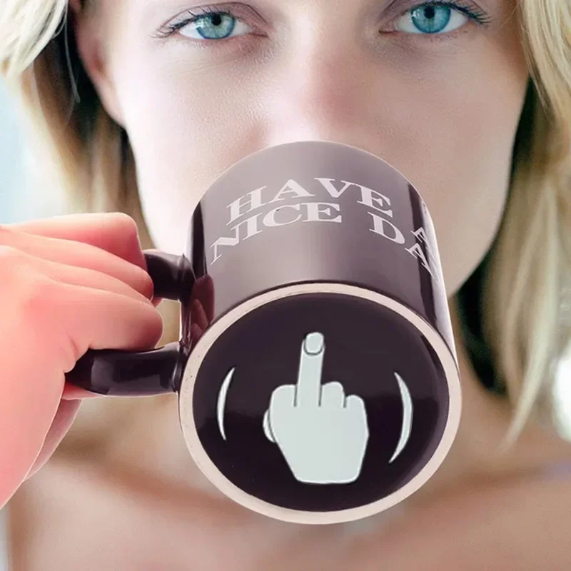 Vertical Middle Finger Mug – Creative Anime Ceramic Coffee Cup