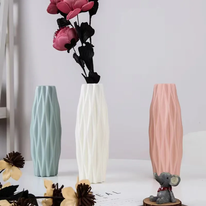 1Pc Diamond Plastic Vase – Imitation Ceramic Flower Pot for Home Decor