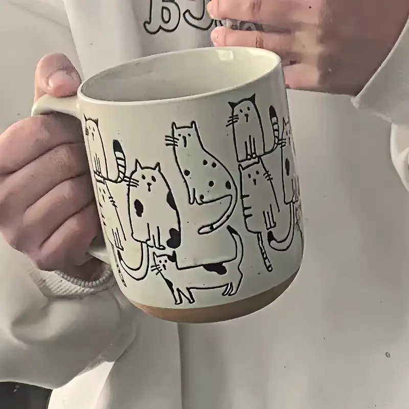 450ML Hand-painted Ceramic Mug – Kawaii Cat Cartoon Animal Coffee Cup