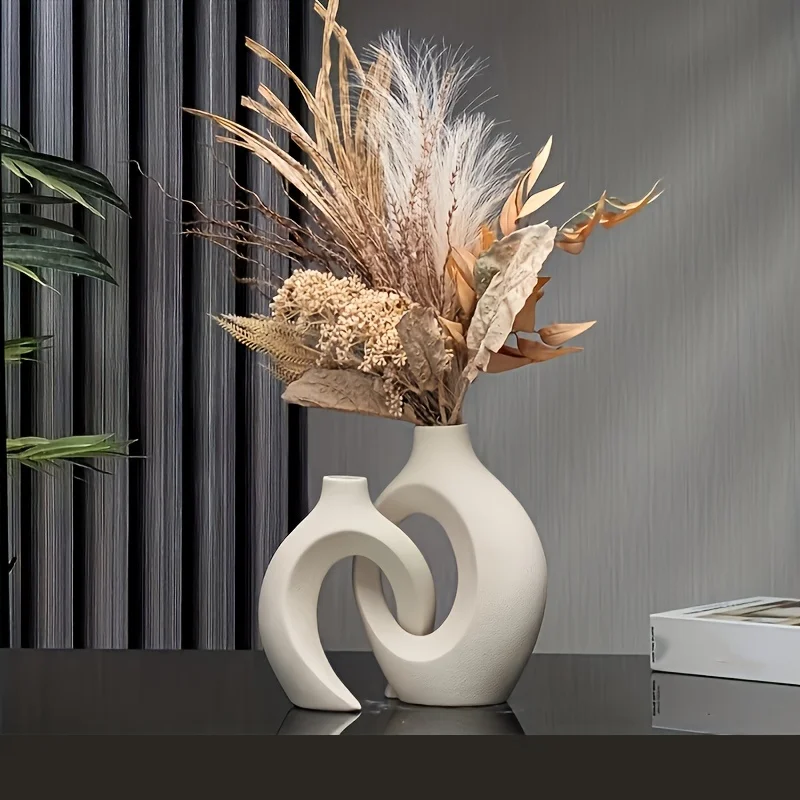 Hollow Nordic Modern Ceramic Vase Set – Boho Flower Vases for Home Decor