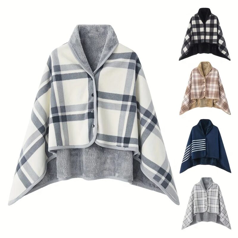 1pc Wearable Flannel Shawl Blanket - Casual & Cozy Office Blanket