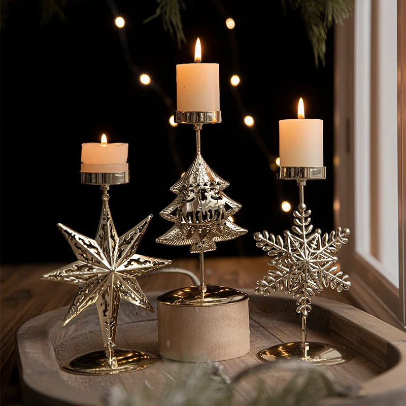 Christmas Golden Wrought Iron Candlestick – Star Elk Tree Candle Holder