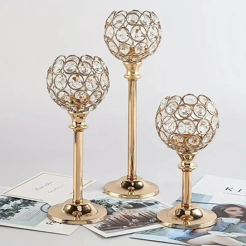Vintage Crystal Candle Holder – Golden Tealight Candlestick for Table Centerpiece