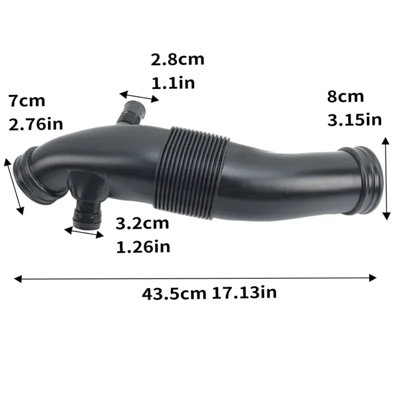 Close-up of air intake hose dimension