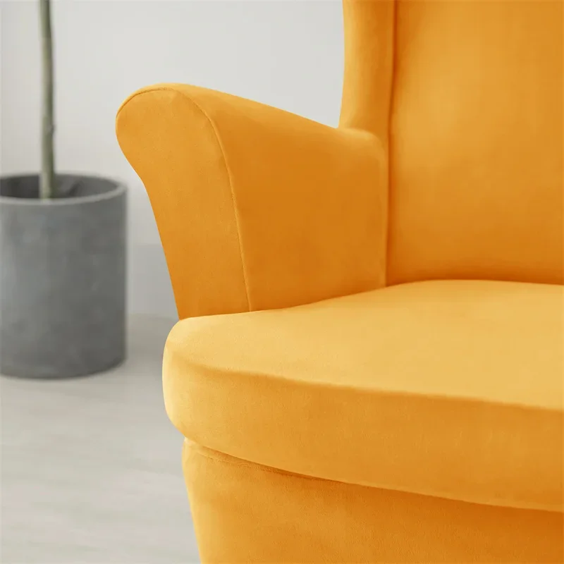 2pcs Velvet Wingback Chair Covers with Cushion