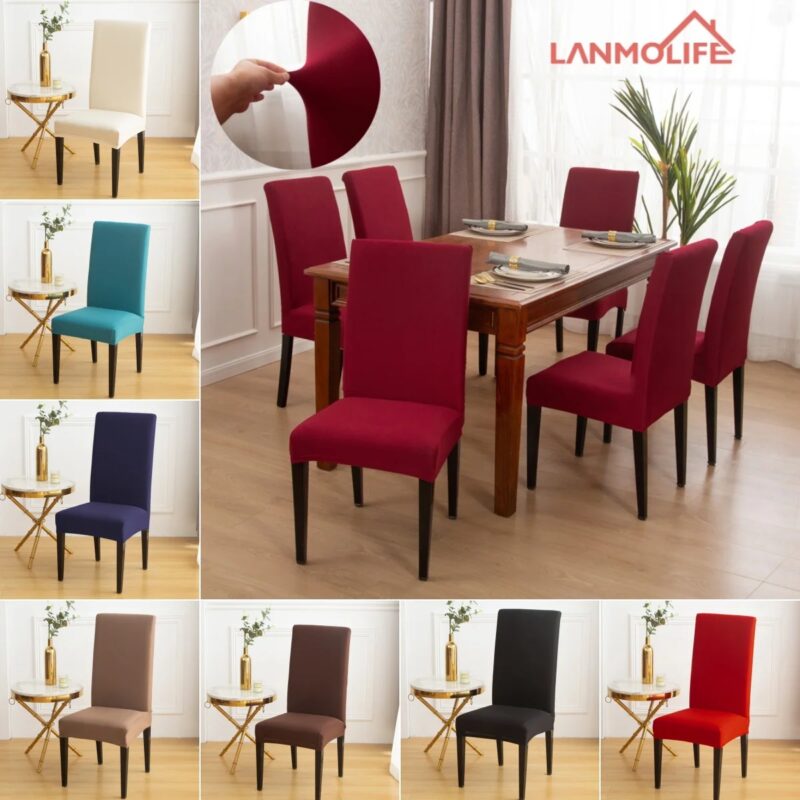 Solid Color Elastic Chair Slipcovers - Dining & Office Protector (1/4/6PC)