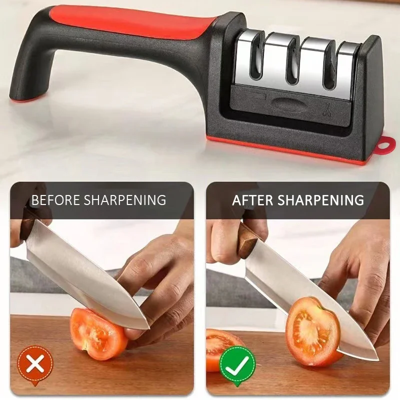 3/4-Segment Multi-Functional Kitchen Knife Sharpener – Hand-Held Black Sharpening Tool