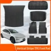 Full set of all-weather TPE floor mats for the 2025 Tesla Model Y Juniper, showing front, rear, and trunk liners.