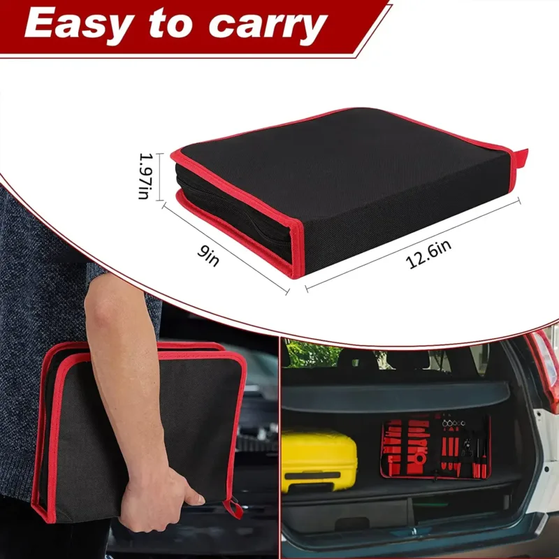 Interior tool kit in its portable zipper pouch.