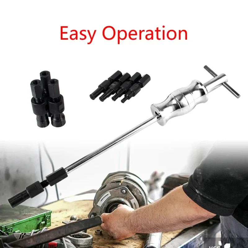 Mechanic using blind hole puller with other tools.