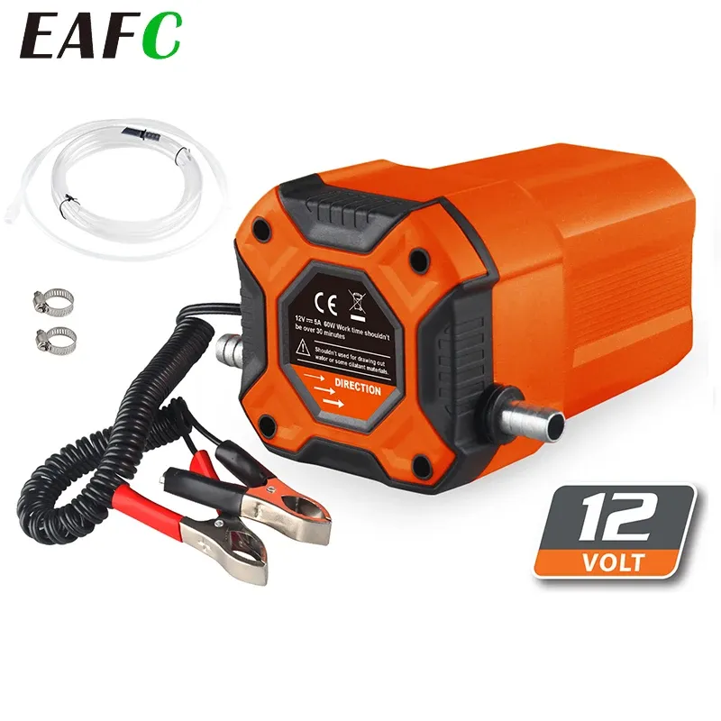 12V electric oil pump with attached tubing and clamps.