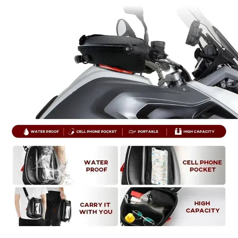 Spacious motorcycle tank bag for BMW