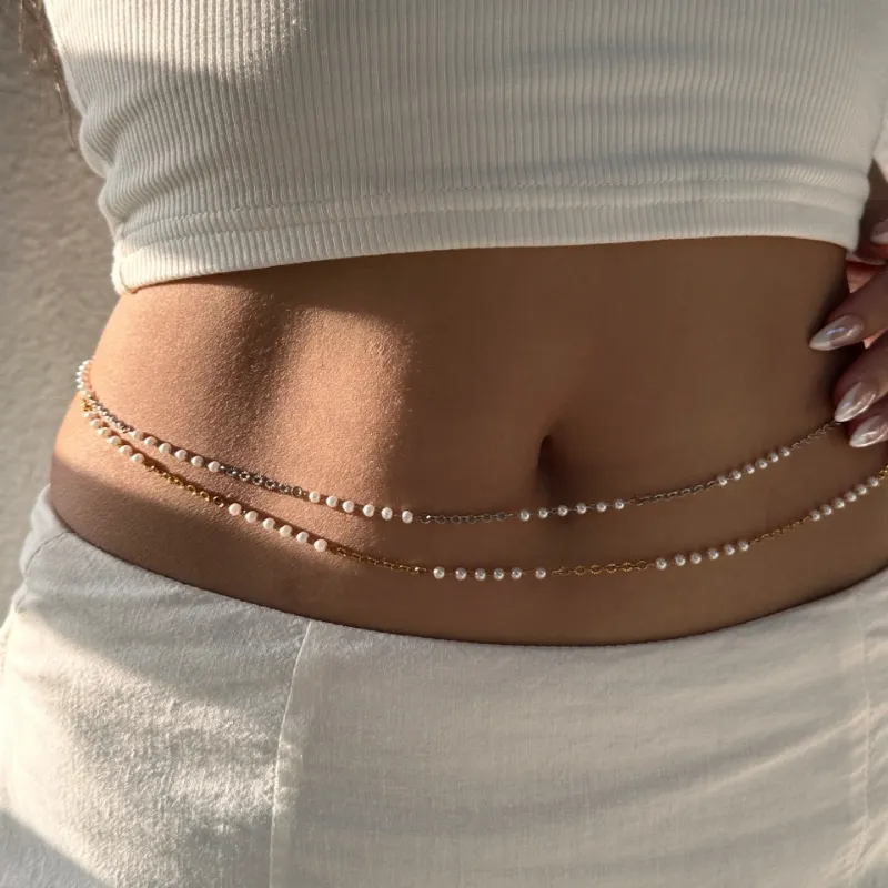 Sexy beach jewelry - XPEL Pearl Waist Chain with bikini summer look