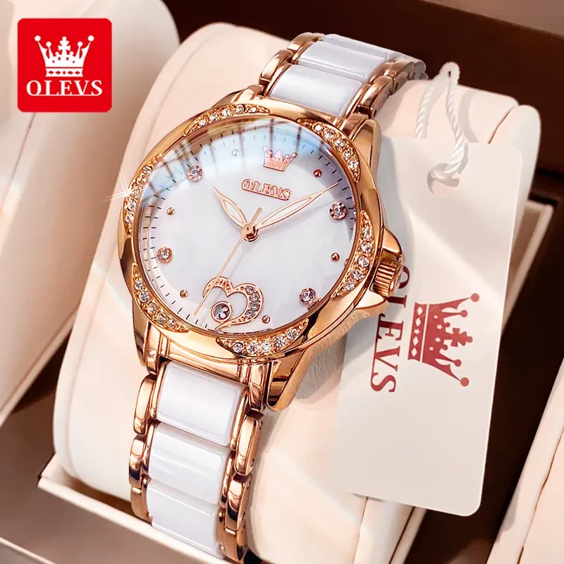 Hypoallergenic ceramic bracelet on OLEVS automatic watch