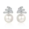 S925 sterling silver earrings with 9mm freshwater pearl and moissanite accents