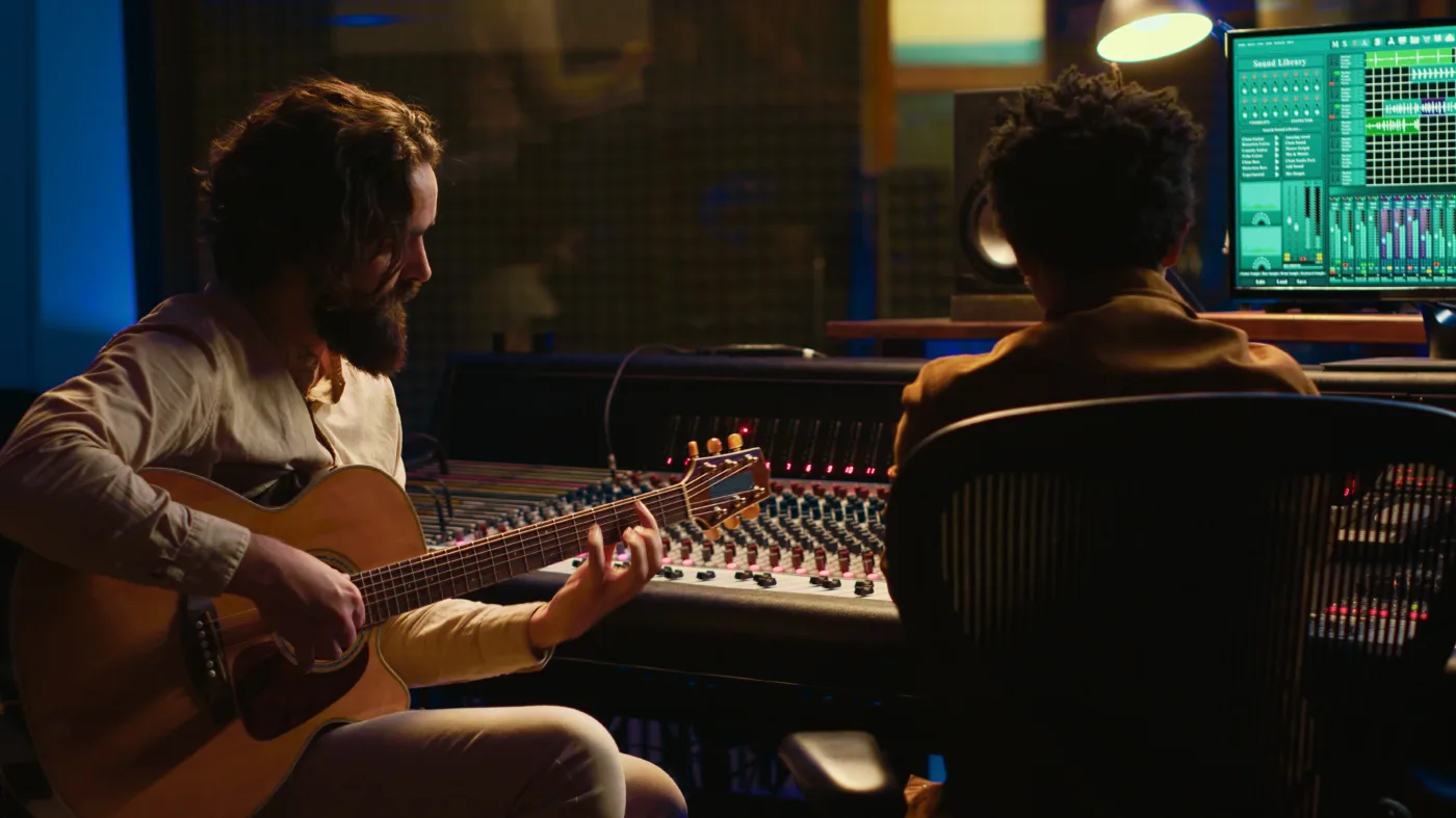 the studio and people are talking 