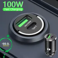 100W Mini Car Charger for iPhone, Xiaomi, Samsung, Huawei with QC3.0 & PD USB Type C