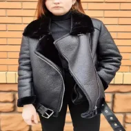 Ailegogo Winter Coat Women – Faux Leather Fur Sheepskin Aviator Jacket