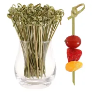100 Pairs Disposable Bamboo Cocktail Picks - Knot Stick Skewers for Cocktail, Fruit, and BBQ