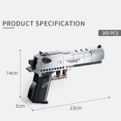 PPK Desert Eagle Bricks - M92 Pistol USP Model Toys for Kids - A close-up of completed pistol replicas built from colorful blocks, featuring intricate details and realistic designs