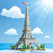Paris Eiffel Tower Building - Blocks Set LED Illuminated - A glowing replica of the Eiffel Tower constructed from building blocks, illuminated by LED lights