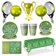 Sports Themed Tennis Tableware - Paper Plates, Napkins, Balloons, Fans for Birthday Party Decoration