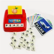 Children Read Card – Learning Desk Board Game - A child interacting with colorful reading cards and a portable desk board during a fun learning session