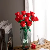 Eternal Flower Rose Blocks – Compatible with LEGO - A close-up of a completed eternal rose replica built from colorful blocks, featuring intricate details and vibrant colors