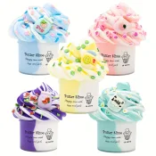Two-Tone Fluffy Butter Slime - Vibrant two-tone slime being stretched and molded by a child