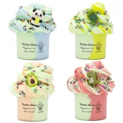 Butter Fluffy Slime Kit - Vibrant, buttery-soft slime decorated with animal-themed accessories like googly eyes and tiny figurines