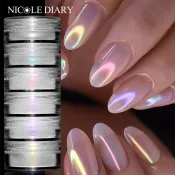 Aurora Pearl White Nails Powder Set - 6Box Chrome Pigment Gel Polish for DIY Nail Art