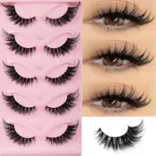 5 Pairs of Cat Eye Faux Mink Eyelashes featuring a winged design for a natural elongated look.
