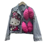 MINISO Hello Kitty Cartoon Denim Jacket for Women – Trendy Anime Fashion for Spring and Autumn