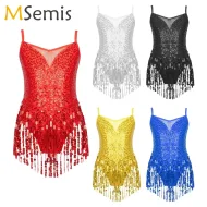 Latin Jazz Dance Dress for Kids – Shiny sequins and tassel fringe leotard for ballroom and Latin dance.