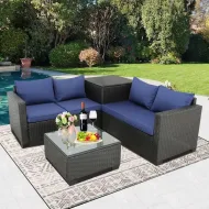 Outdoor Courtyard Furniture Set - Willow Sofa with Cushions and Coffee Table for Garden