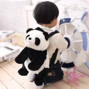 Child Wearing the Adorable Panda Stuffed Animal Backpack – Soft and Comfortable.