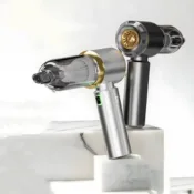 Close-up view of the Portable Car Vacuum Cleaner, showcasing its elegant design and advanced features like LED indicators.