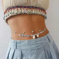 Summer Women's Waist Chain with Bohemian Natural Gravel Shells and Double-layer Design